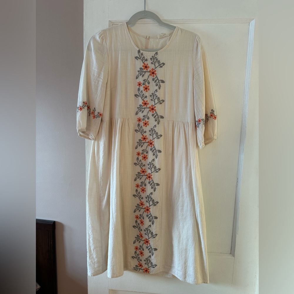 Roolee Cream Dress with Floral Embroidery